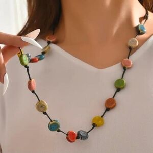 Boho Flat Bead Necklace Female Retro Ethnic Style Niche Stylish Sweater Necklace